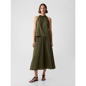 NWT GAP Crinkle Blouse Top Halter Neck Olive Green Size XL